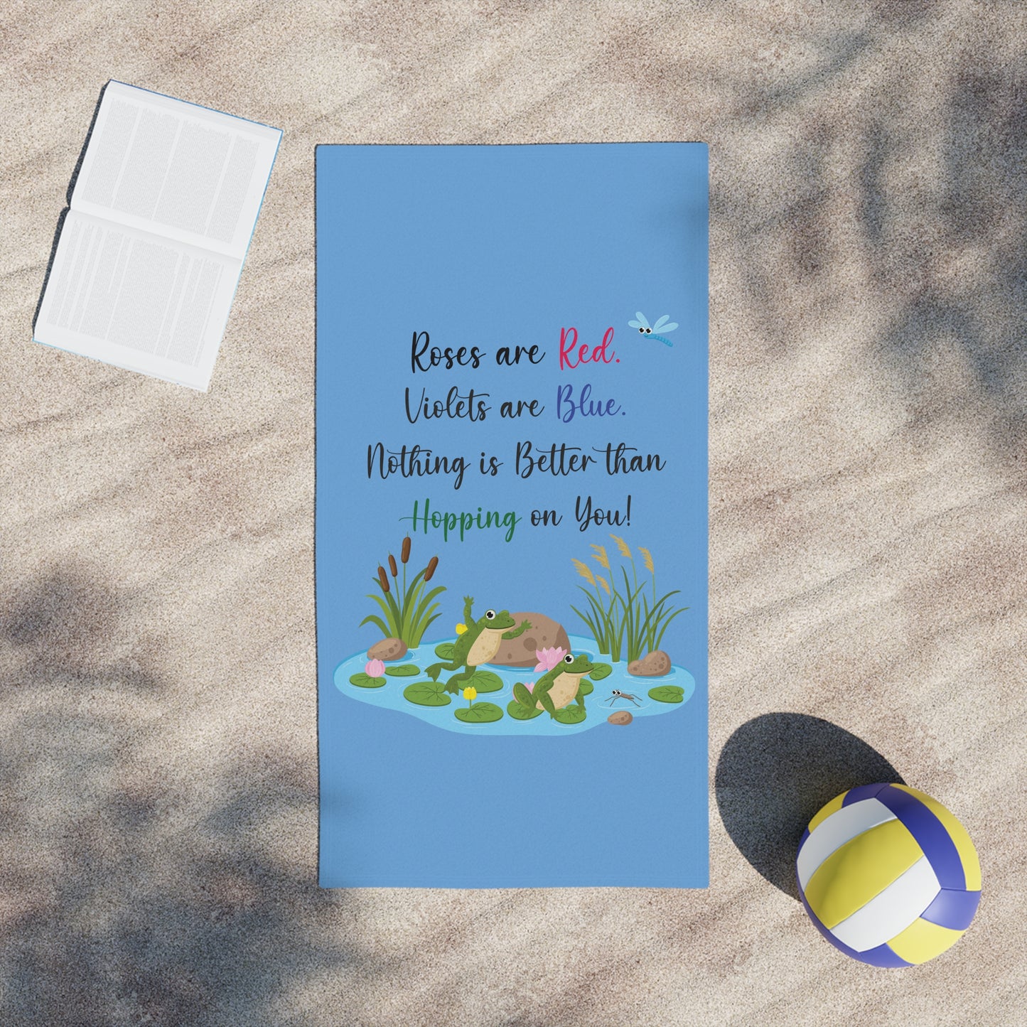 Frog Lover Light Blue Roses are Red Beach Towels