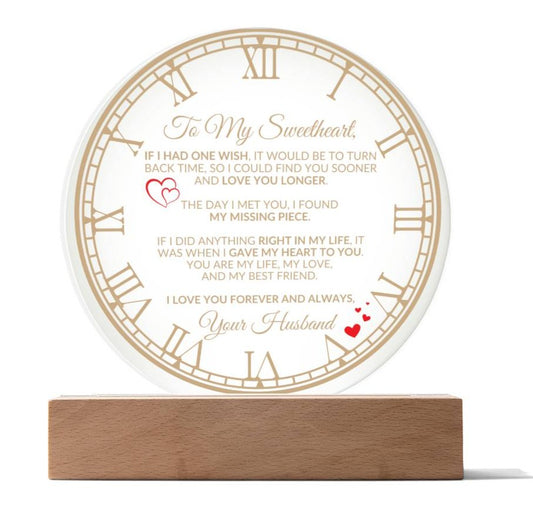 To My Sweetheart Clock Romantic Plaque Gift for Anniversary, Birthday, Valentine's Day for wife from husband LED Nightlight option - I Love Heartstrings