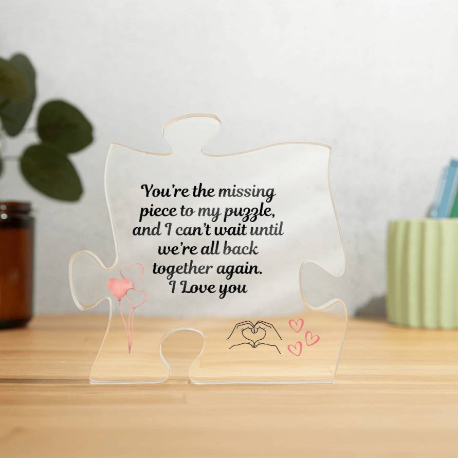 Long distance gift for girlfriend/boyfriend, spouse Going Away present Puzzle piece plaque