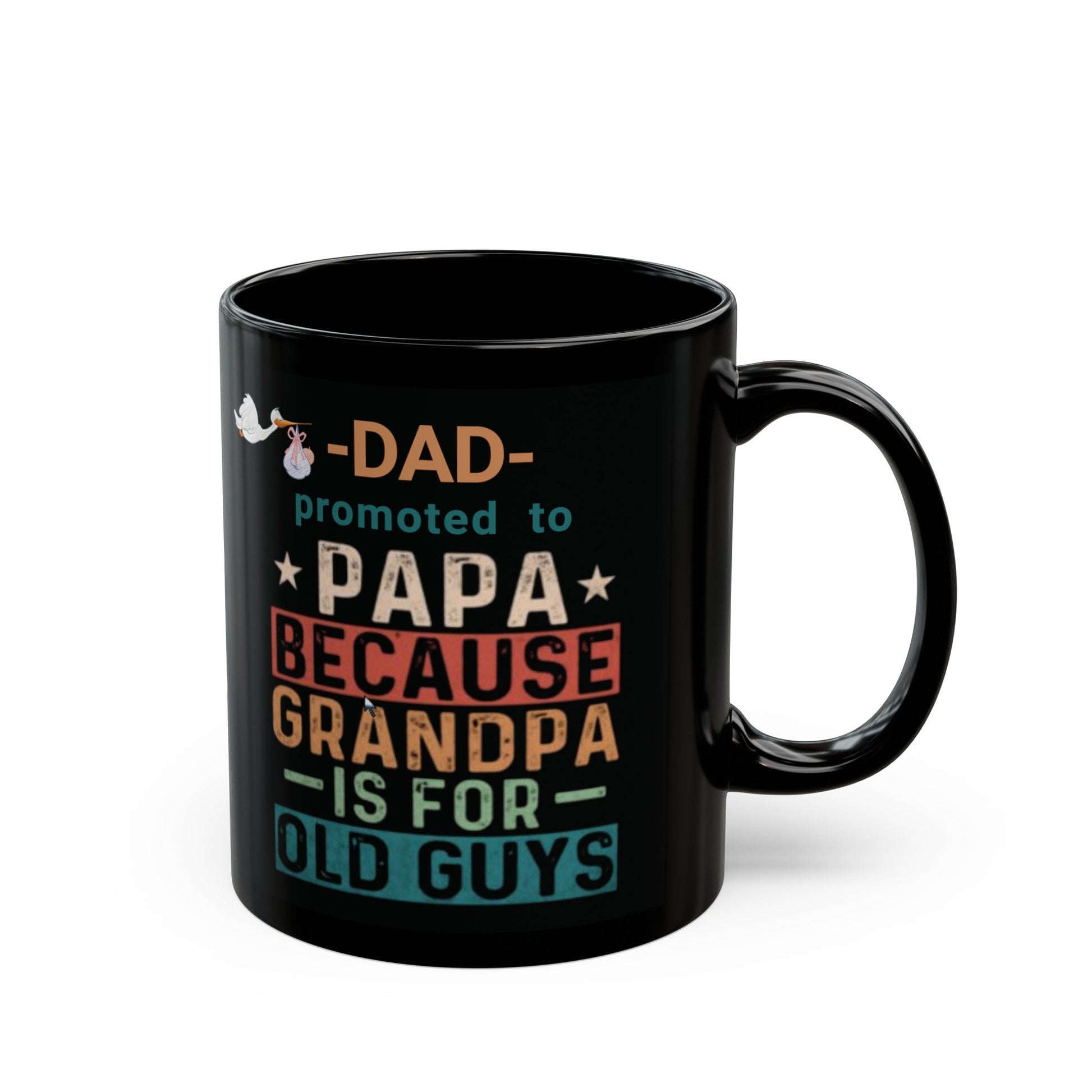 New Grandpa Promotion Mug, Dad promoted to Papa Black Mug (11oz, 15oz) New Grandfather Mug Baby Birth Announcement gift - I Love Heartstrings