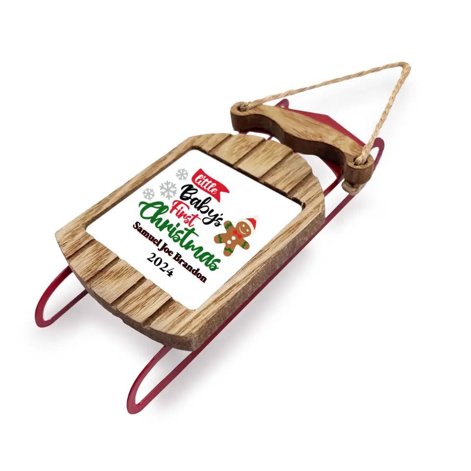 Personalized Baby Boy Sled Baby's First Christmas Ornament Newborn baby keepsake gift for new parents - I Love Heartstrings