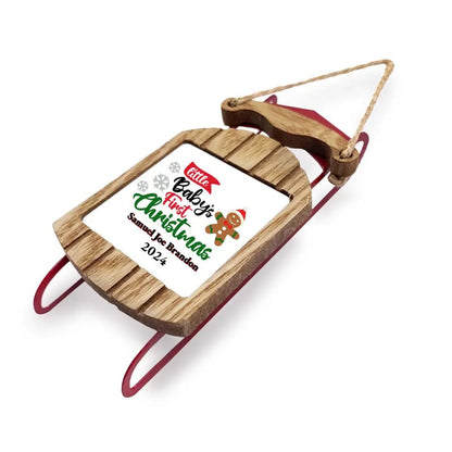 Personalized Baby Boy Sled Baby's First Christmas Ornament Newborn baby keepsake gift for new parents - I Love Heartstrings