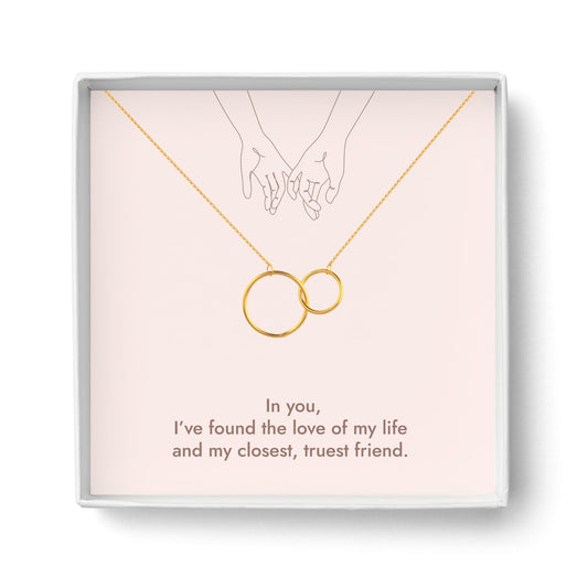 14K Gold Plated Two Circle Interlocking Pendant Necklace Interlocking rings necklace for girlfriend, BFF, Friends forever going away present - I Love Heartstrings