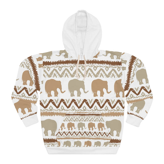 AOP Unisex Pullover Hoodie Elephant pattern in White and Gold - I Love Heartstrings