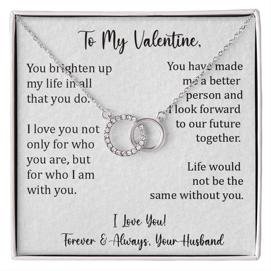 Anniversary Gift Valentine Necklace for Wife Cubic Zirconia with 14K white gold interlocking rings pendant necklace - I Love Heartstrings Two Tone Box Jewelry