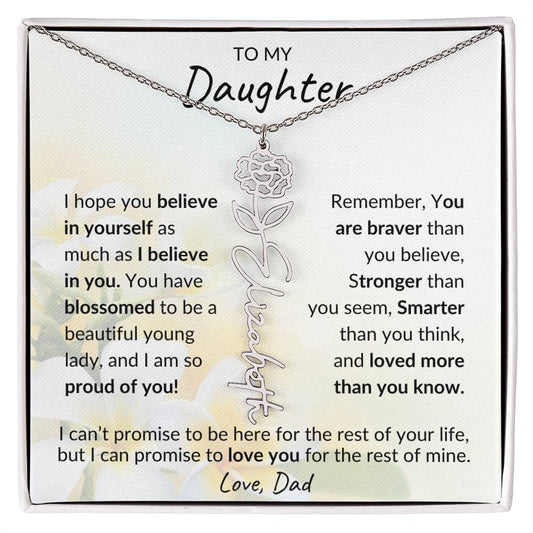 Birth flower Name Necklace Daughter Gift from Dad, Personalized gift for Daughter, Graduation, Mother's Day gifts for her, birthday necklace - I Love Heartstrings