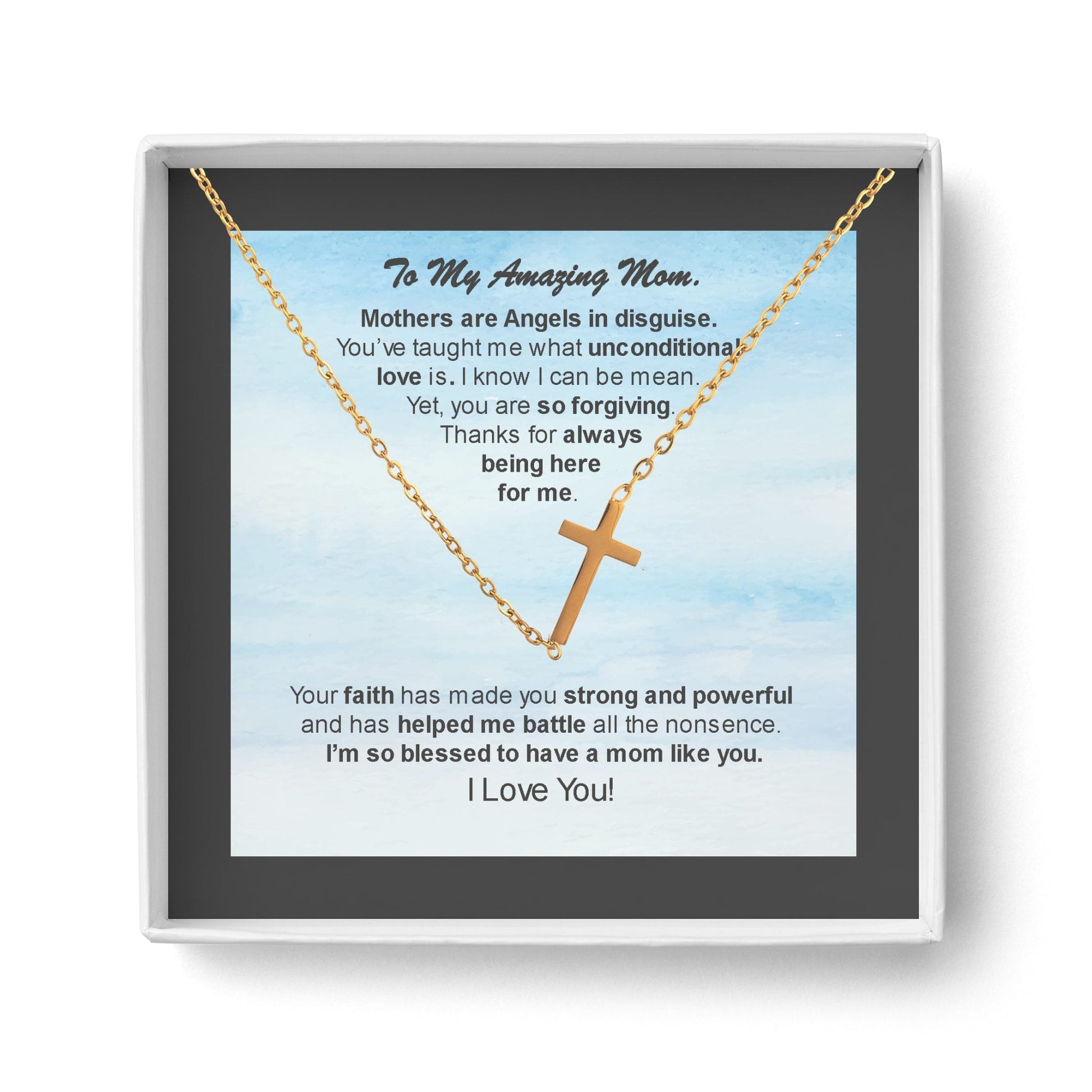 Cross Necklace for Woman,"Angel in Disguise" 14K Gold Plated Cross Pendant Necklace for Mom, Christian gifts, religious necklace, mom gift - I Love Heartstrings