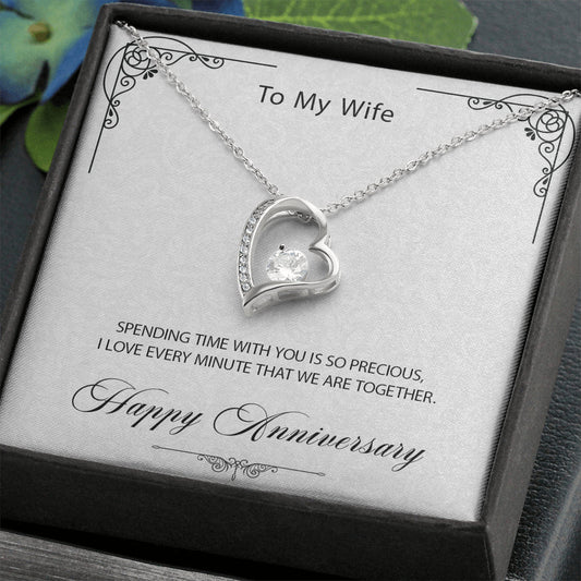Cubic Zirconia Necklace Anniversary jewelry gift to wife Crystal Heart Pendant 14k white gold finish - I Love Heartstrings