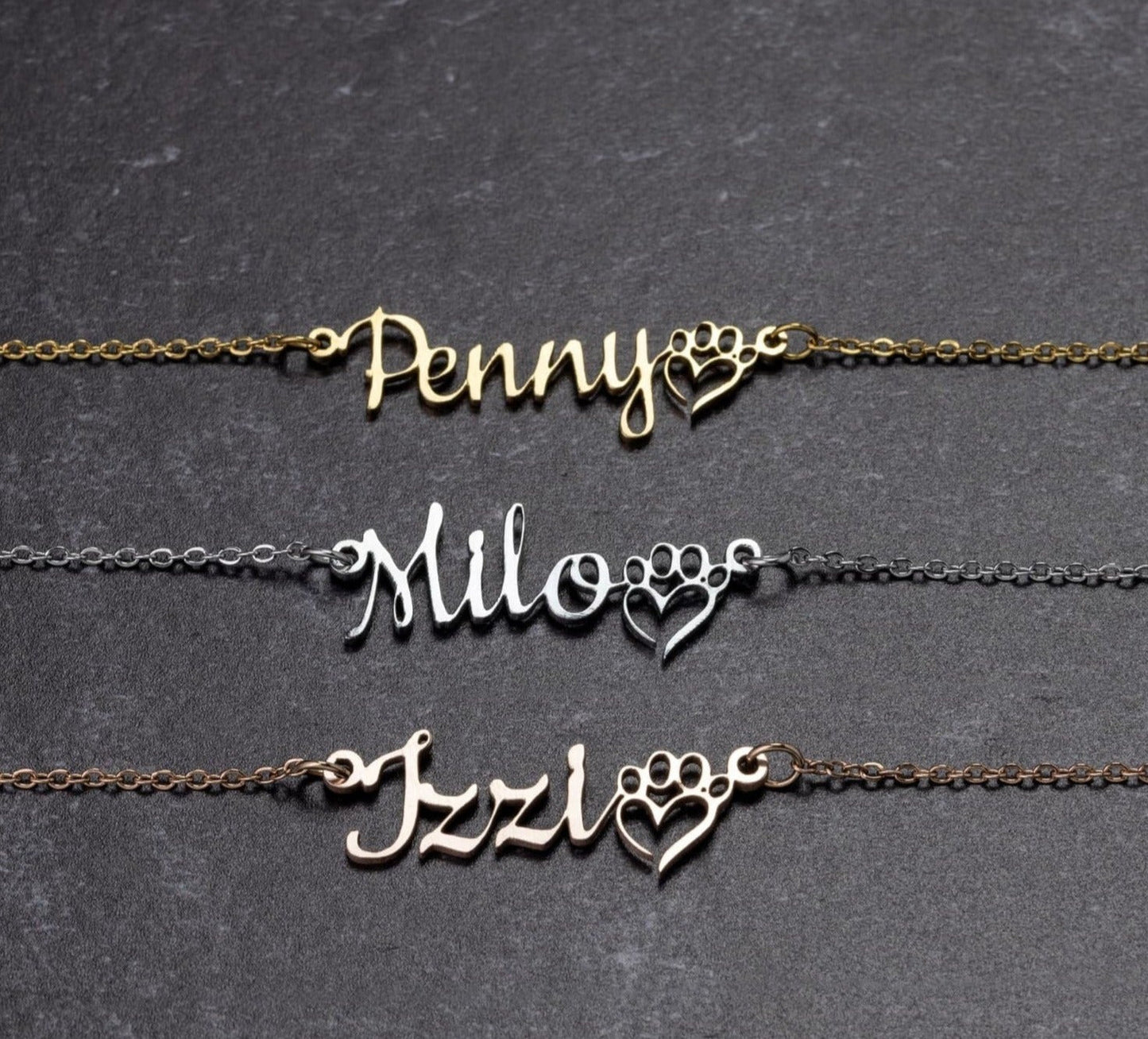 Custom Dog Mom Necklace, Dog lover Pet name necklace, For New dog owner, Dog love jewelry present for her, dog name and paw heart necklace - I Love Heartstrings