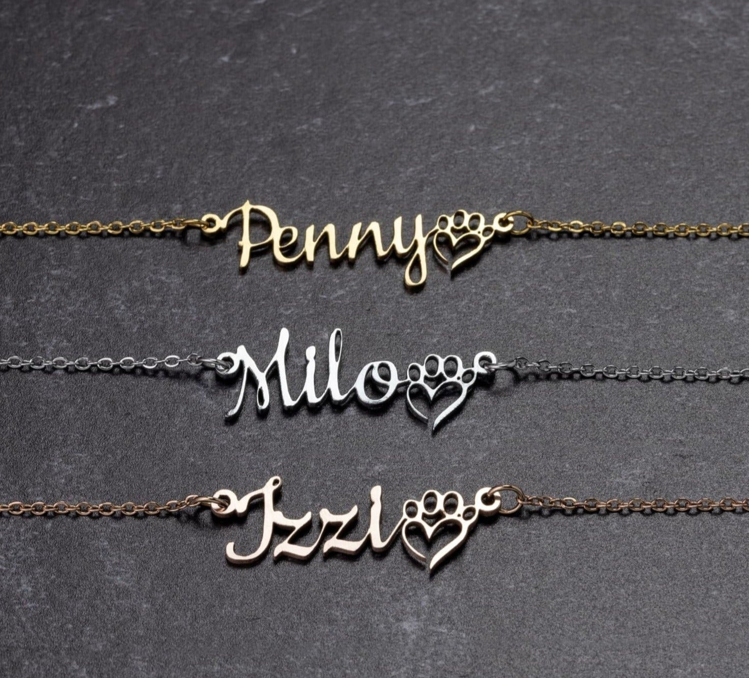 Custom Dog Mom Necklace, Dog lover Pet name necklace, For New dog owner, Dog love jewelry present for her, dog name and paw heart necklace - I Love Heartstrings