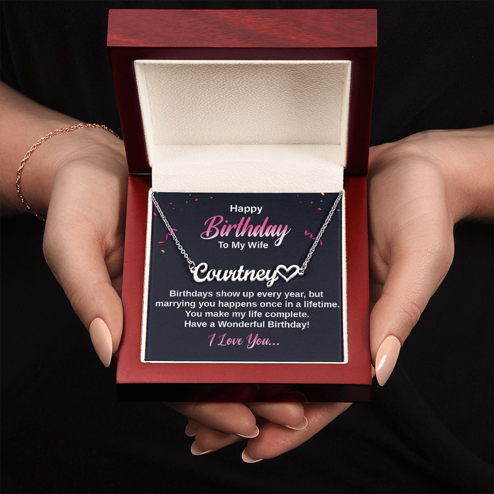 Custom Name necklace with heart for wife Happy Birthday - I Love Heartstrings