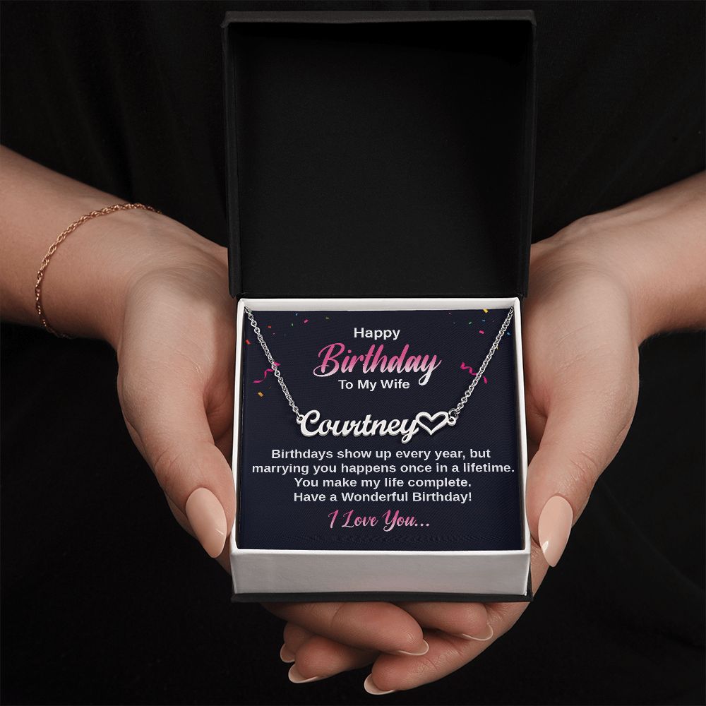 Custom Name necklace with heart for wife Happy Birthday - I Love Heartstrings