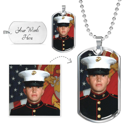 Custom Photo Keepsake Dog Tag Unisex Necklace for him or for her - I Love Heartstrings