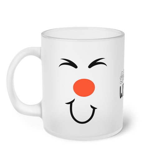 Cute Snowman Face Cup Frosted Glass Snowman Mug 11 oz. Holiday gift mug with Warm Wishes Quote Coffee cup Seasonal gift idea Two-sided print Christmas present - I Love Heartstrings
