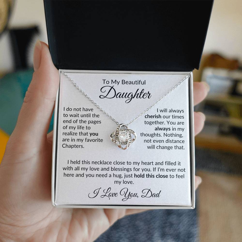 Dad to Daughter Necklace with Message Card, Love Knot Necklace from Father - I Love Heartstrings