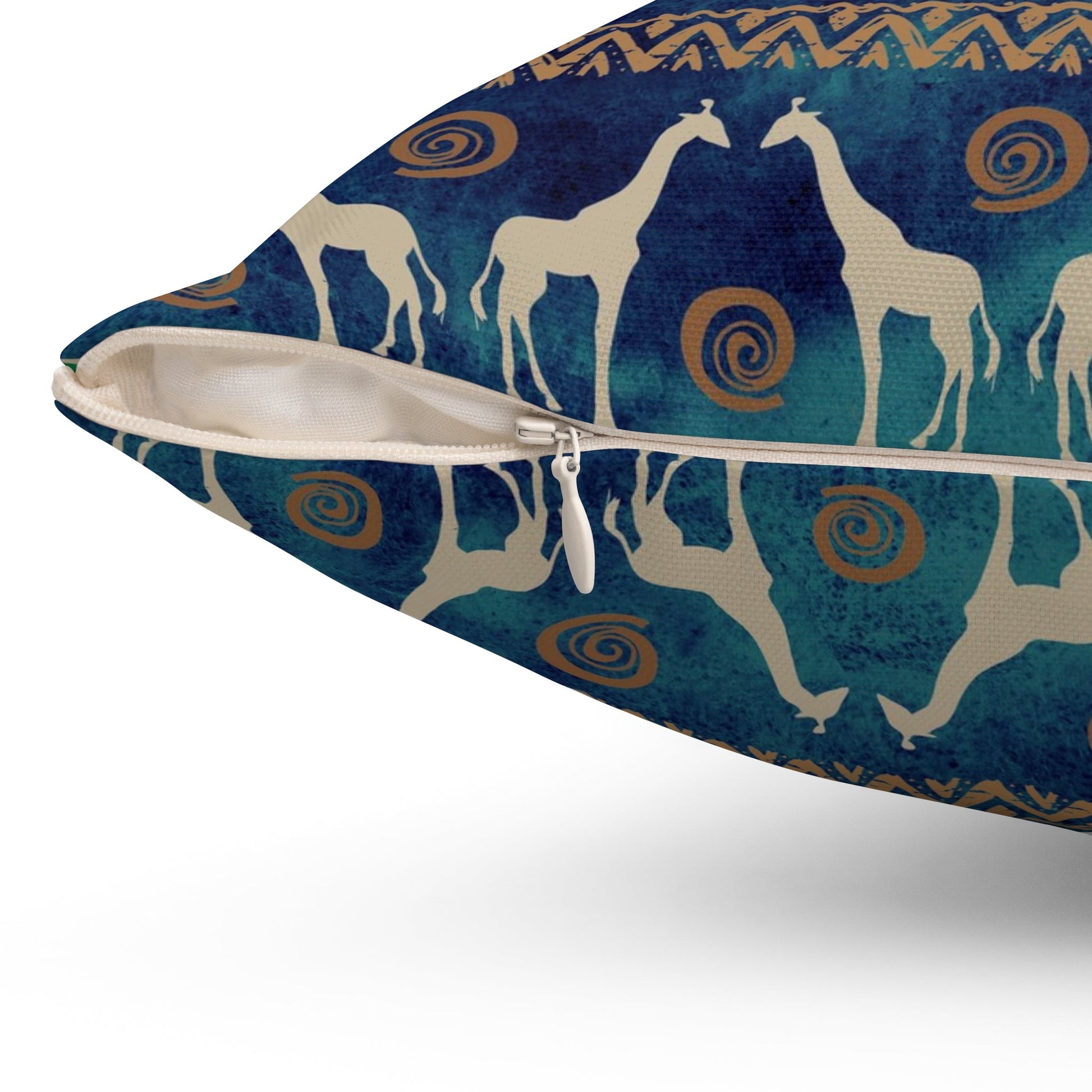 Elephant and Giraffe Pillow, African Print Throw Pillow, Green and Gold Pattern Spun Polyester Square Pillow - I Love Heartstrings
