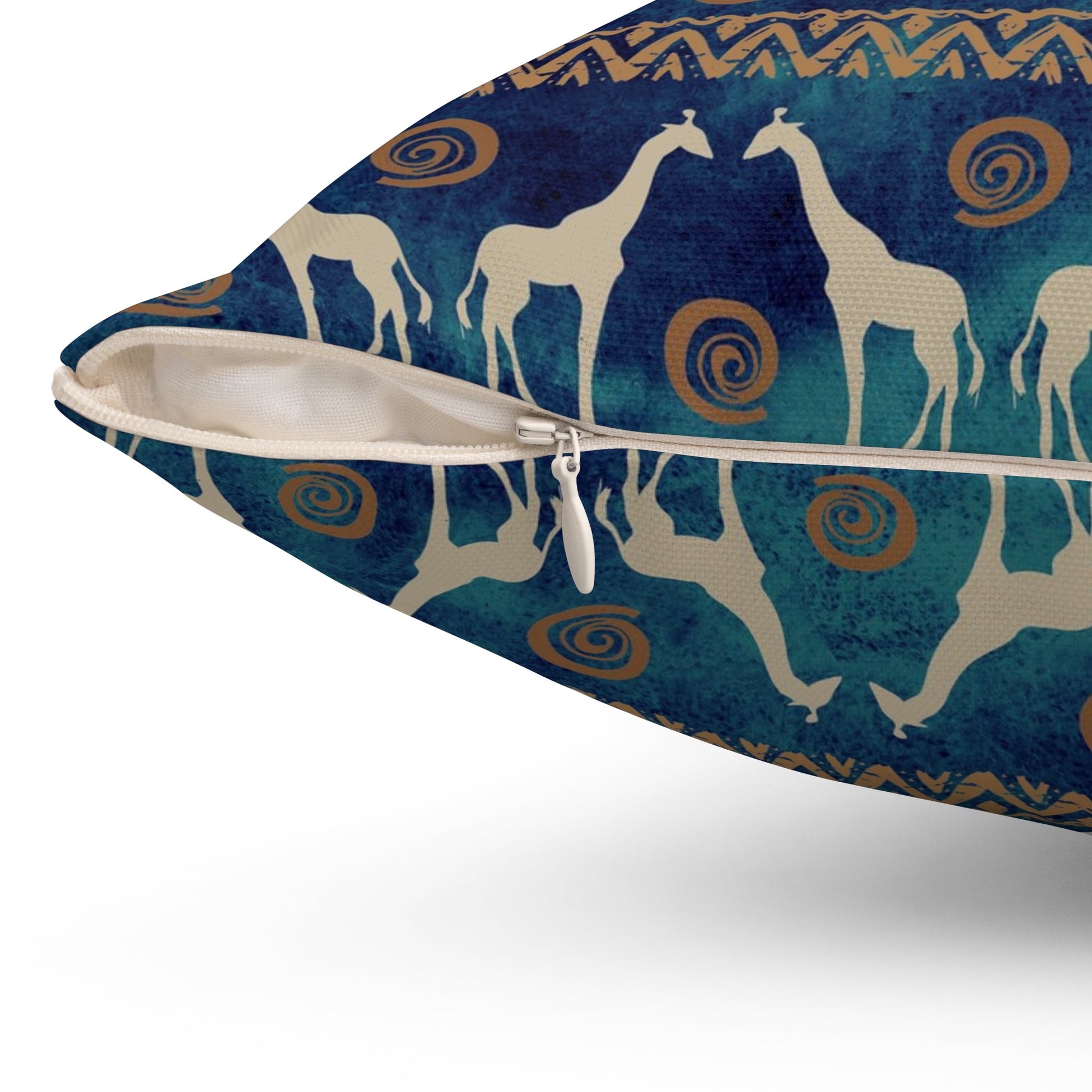 Elephant and Giraffe Pillow, African Print Throw Pillow, Green and Gold Pattern Spun Polyester Square Pillow - I Love Heartstrings
