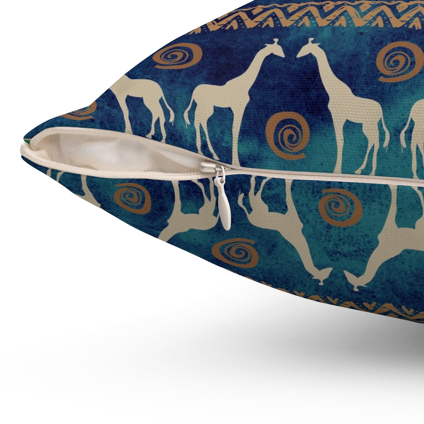 Elephant and Giraffe Pillow, African Print Throw Pillow, Green and Gold Pattern Spun Polyester Square Pillow - I Love Heartstrings