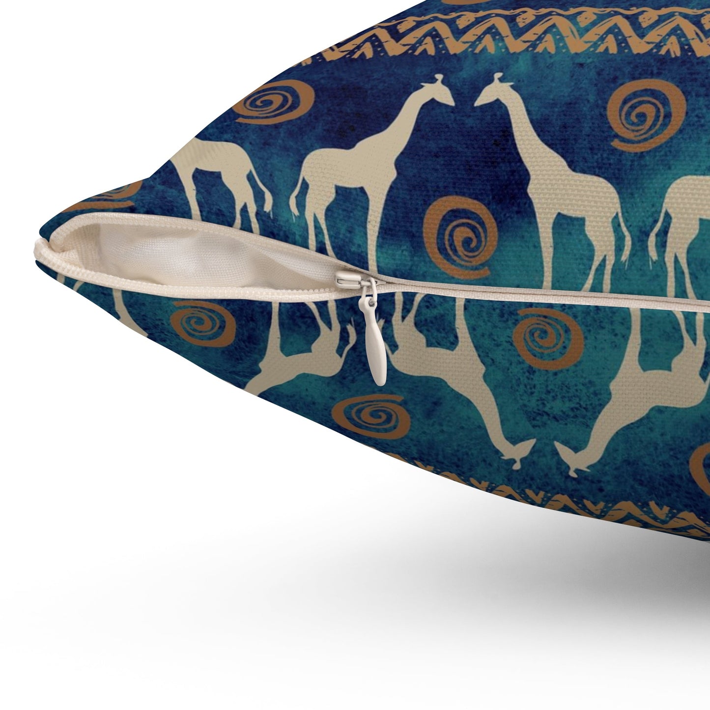 Elephant and Giraffe Pillow, African Print Throw Pillow, Green and Gold Pattern Spun Polyester Square Pillow - I Love Heartstrings