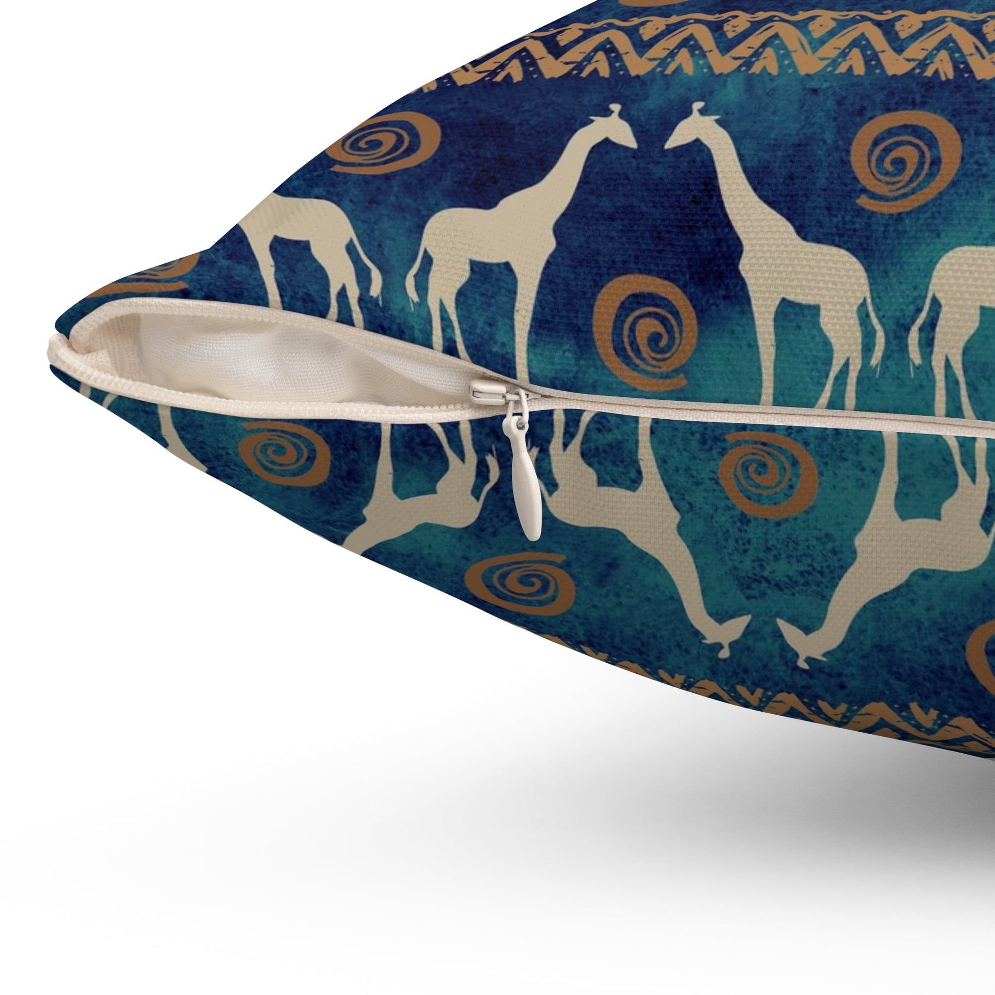 Elephant and Giraffe Pillow, African Print Throw Pillow, Green and Gold Pattern Spun Polyester Square Pillow - I Love Heartstrings