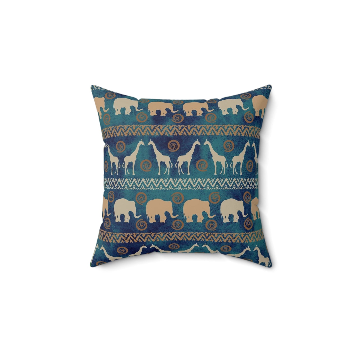 Elephant and Giraffe Pillow, African Print Throw Pillow, Green and Gold Pattern Spun Polyester Square Pillow - I Love Heartstrings