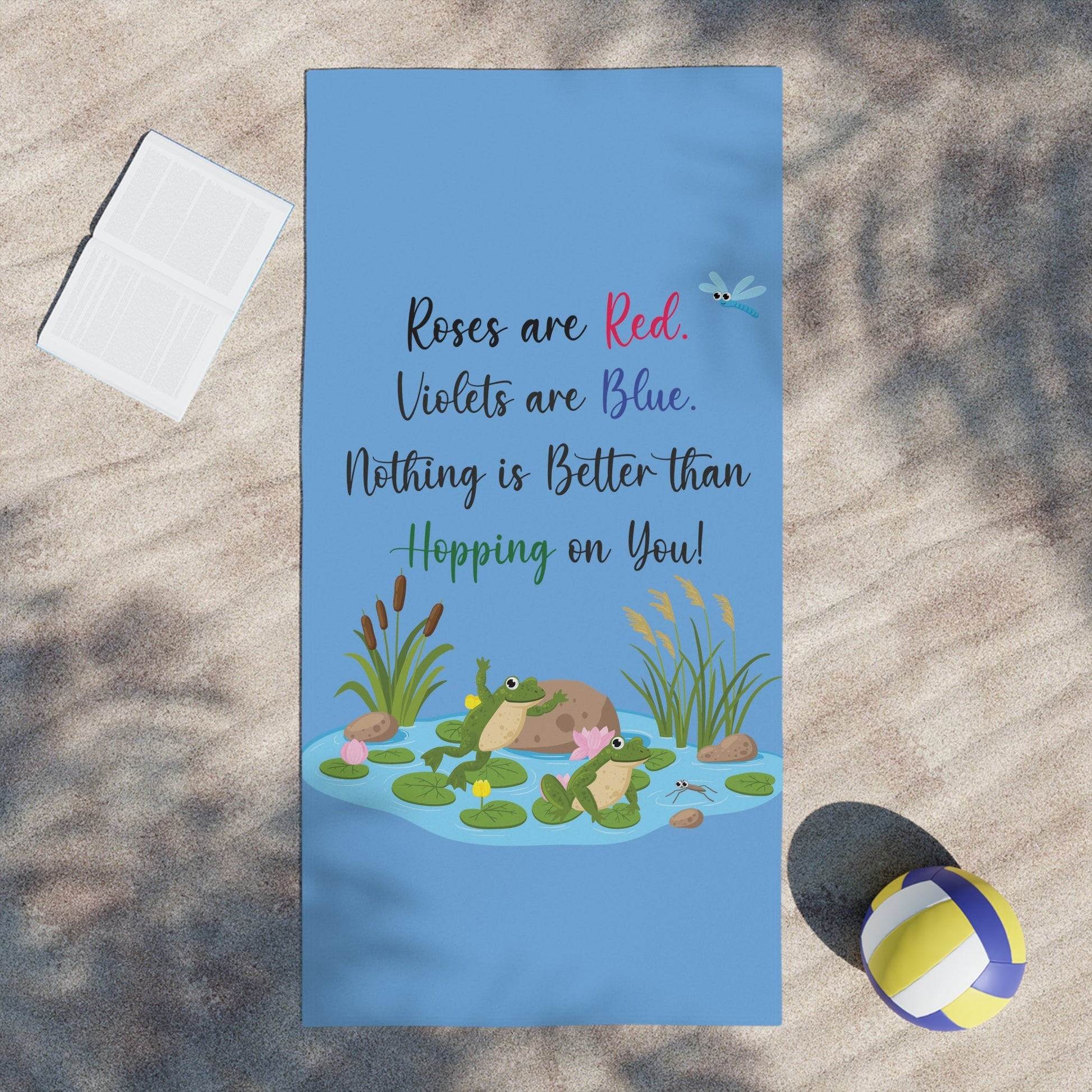 Frog Lover Blue Beach Towels - I Love Heartstrings