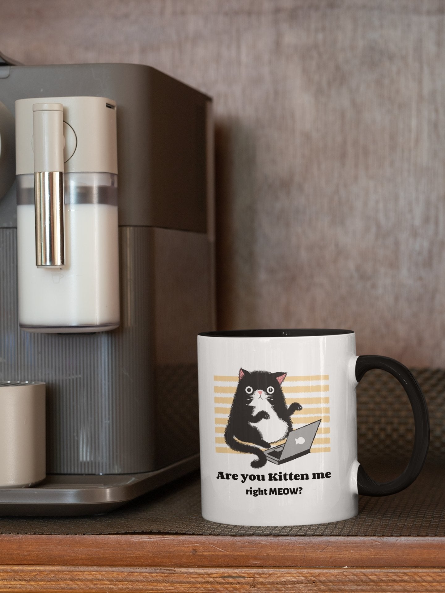 Funny Mug for College Student Are You Kitten Me, Black Handle Accent 11oz computer workaholic, cat lover gift, work at home present - I Love Heartstrings