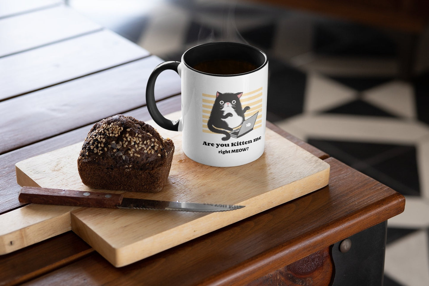Funny Mug for College Student Are You Kitten Me, Black Handle Accent 11oz computer workaholic, cat lover gift, work at home present - I Love Heartstrings