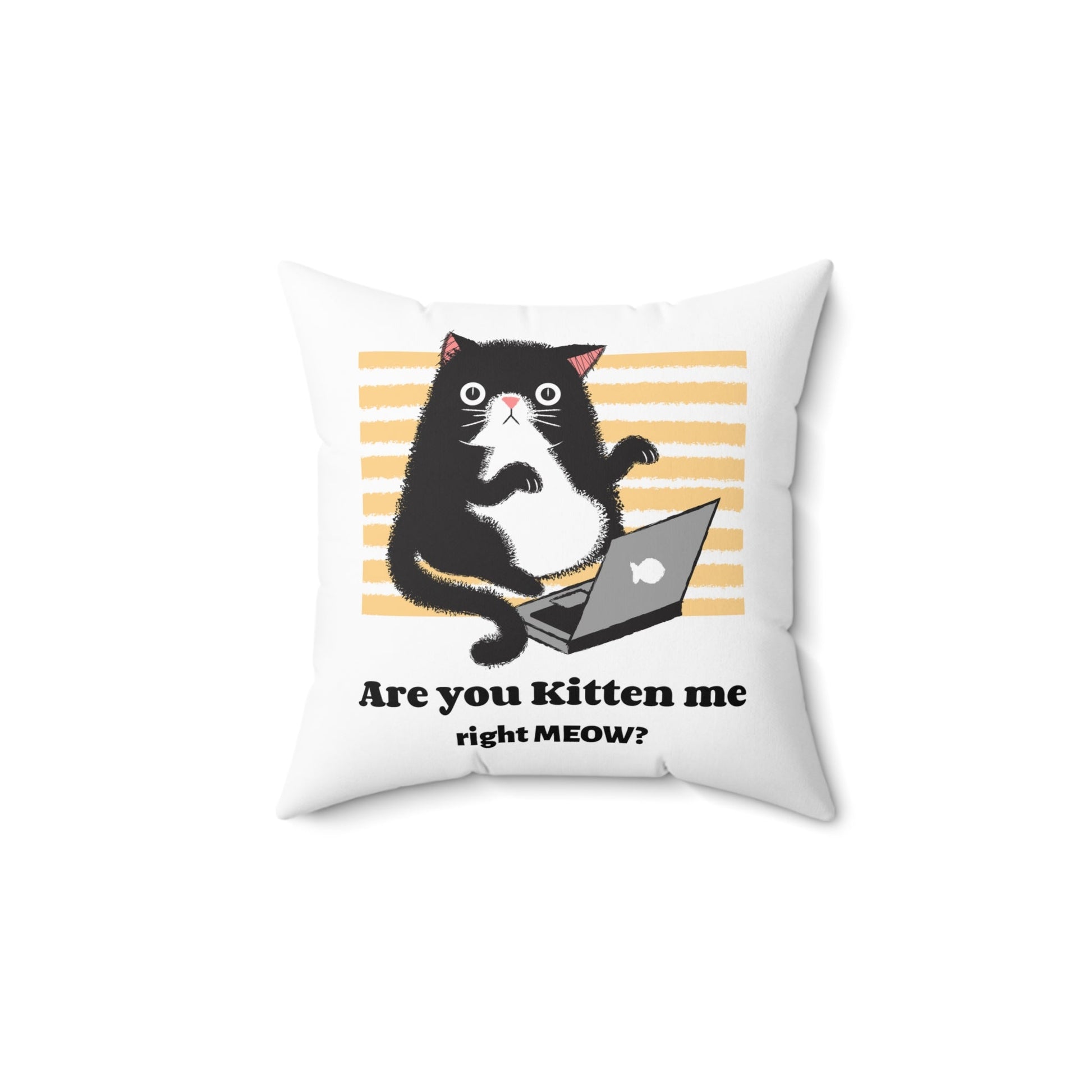 Funny White Cat Pillow Are You Kitten Me Spun Polyester Square Pillow - I Love Heartstrings