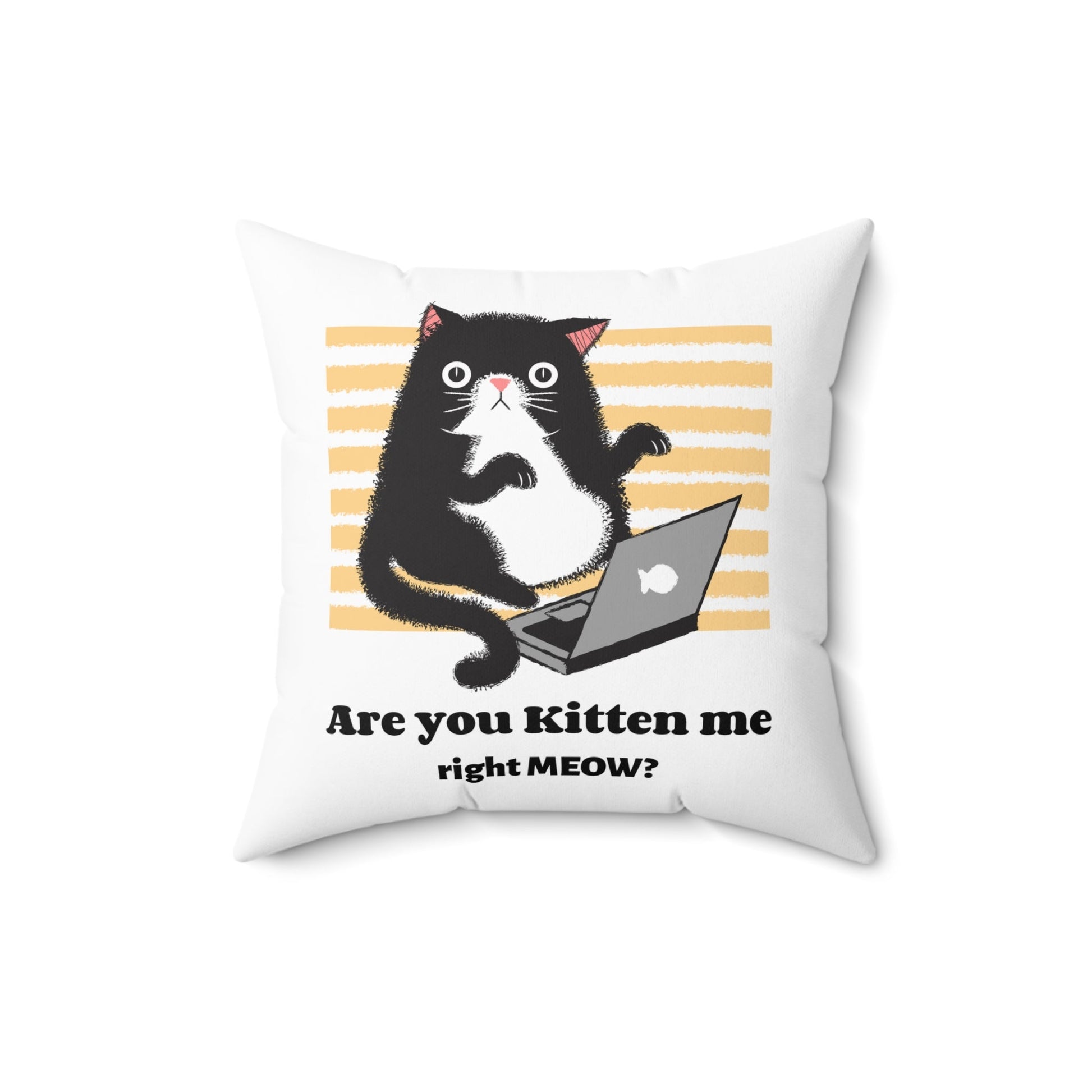 Funny White Cat Pillow Are You Kitten Me Spun Polyester Square Pillow - I Love Heartstrings