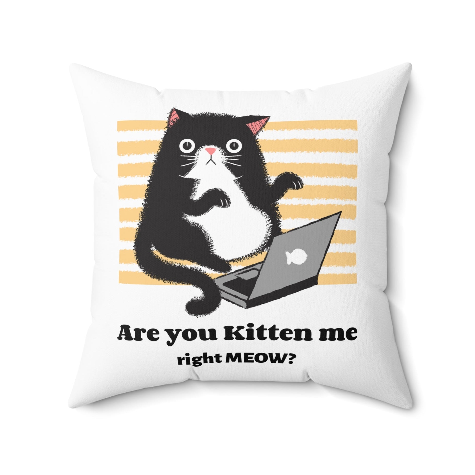 Funny White Cat Pillow Are You Kitten Me Spun Polyester Square Pillow - I Love Heartstrings