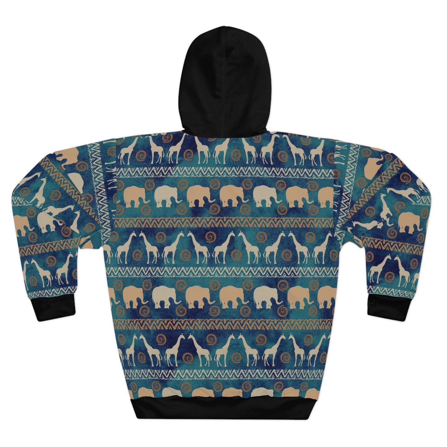 Giraffe and Elephant AOP Unisex Pullover Hoodie - I Love Heartstrings