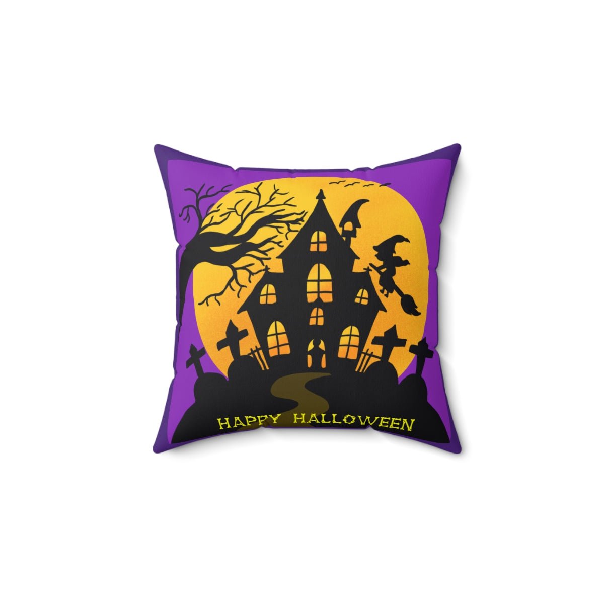 Halloween House Square Pillow Happy Halloween Holiday Decoration - I Love Heartstrings
