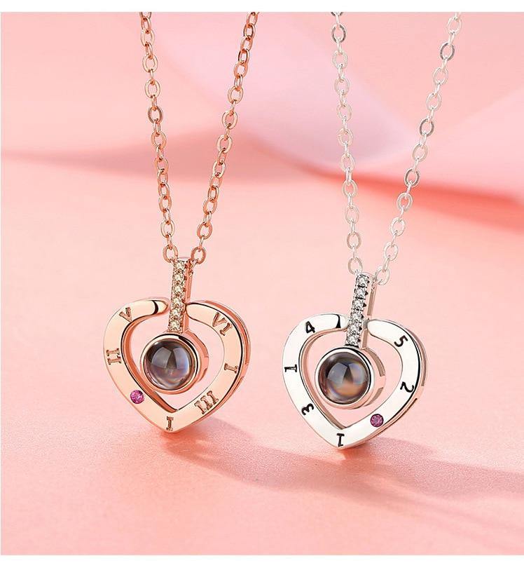 I love you Heart Projection Necklace Anniversary gift birthday gift for women - I Love Heartstrings