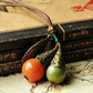 Leaf and Berries Ceramic Pendant Long Leather Rope Chain Ceramic Ball Pendant Vintage Sweater Necklace for Women Clothing Jewelry Accessories Gift - I Love Heartstrings