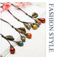 Leaf and Berries Ceramic Pendant Long Leather Rope Chain Ceramic Ball Pendant Vintage Sweater Necklace for Women Clothing Jewelry Accessories Gift - I Love Heartstrings