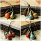 Leaf and Berries Ceramic Pendant Long Leather Rope Chain Ceramic Ball Pendant Vintage Sweater Necklace for Women Clothing Jewelry Accessories Gift - I Love Heartstrings