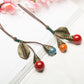 Leaf and Berries Ceramic Pendant Long Leather Rope Chain Ceramic Ball Pendant Vintage Sweater Necklace for Women Clothing Jewelry Accessories Gift - I Love Heartstrings