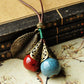 Leaf and Berries Ceramic Pendant Long Leather Rope Chain Ceramic Ball Pendant Vintage Sweater Necklace for Women Clothing Jewelry Accessories Gift - I Love Heartstrings
