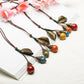 Leaf and Berries Ceramic Pendant Long Leather Rope Chain Ceramic Ball Pendant Vintage Sweater Necklace for Women Clothing Jewelry Accessories Gift - I Love Heartstrings