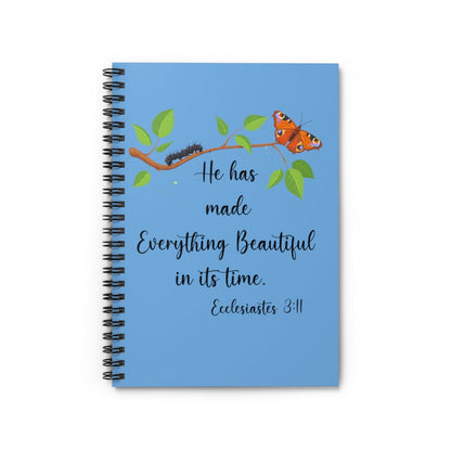 Light blue Ecclesiastes 3:11 Butterfly Spiral Bible Notebook Journal Ruled Line paper Christian journal for women keeping the faith gift for new believers - I Love Heartstrings