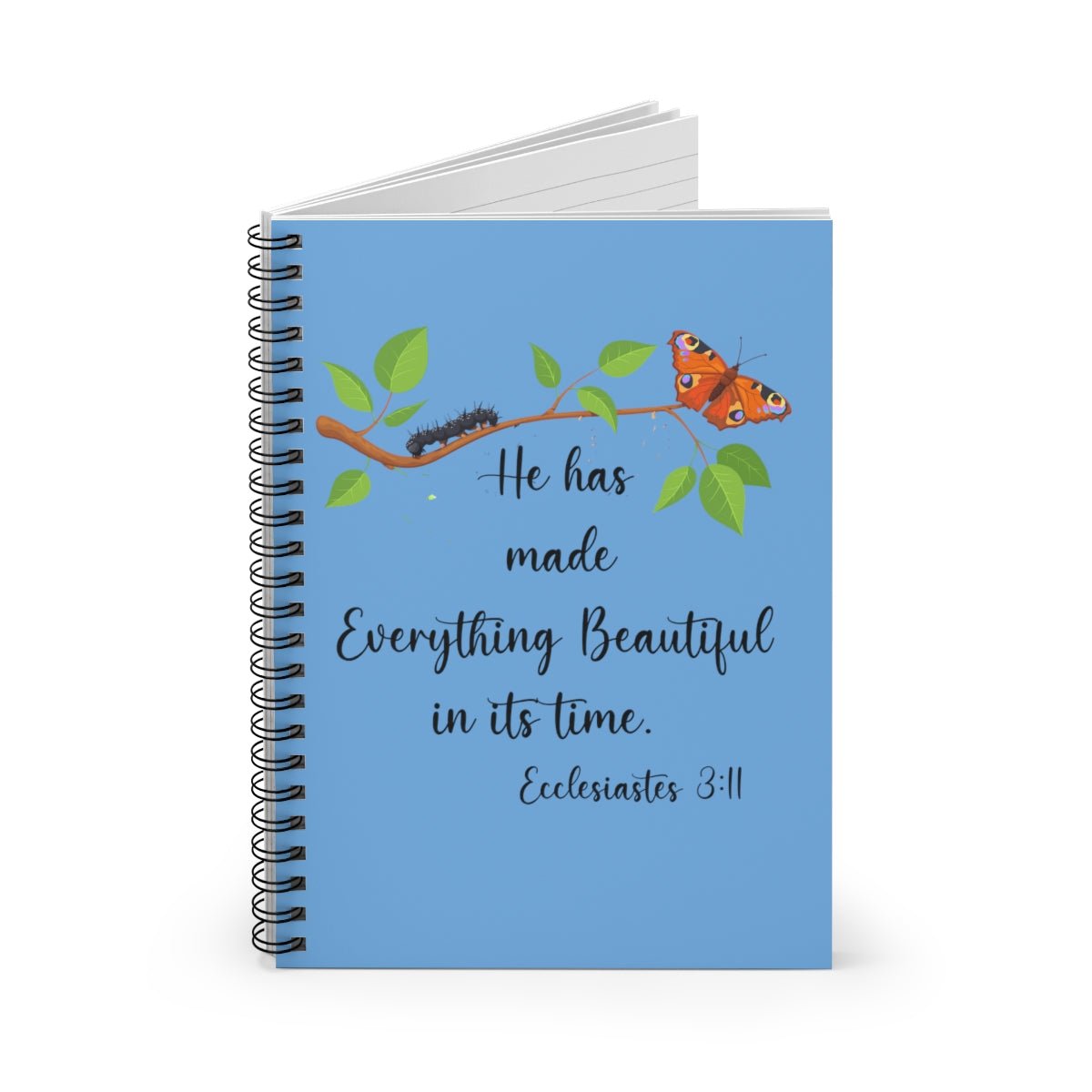 Light blue Ecclesiastes 3:11 Butterfly Spiral Bible Notebook Journal Ruled Line paper Christian journal for women keeping the faith gift for new believers - I Love Heartstrings