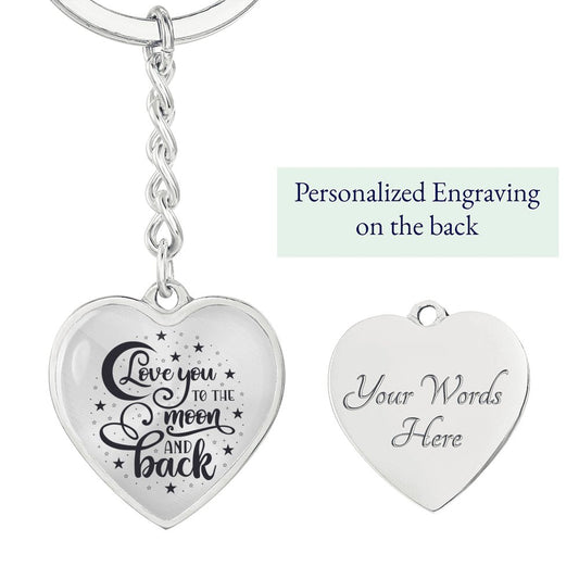 Love You to The Moon and Back Heart Keychain with Personalized engraving - I Love Heartstrings