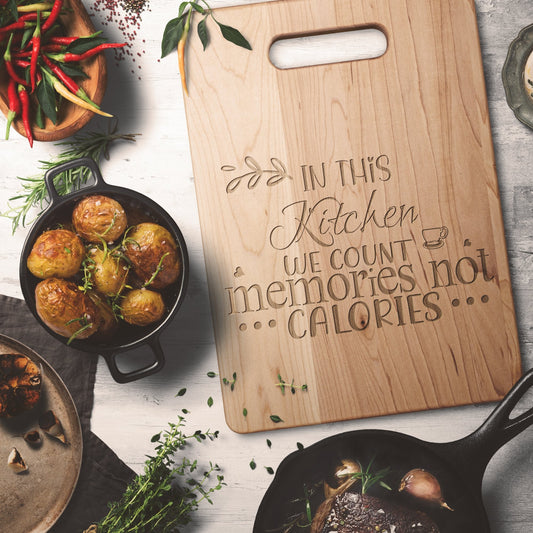 Memories not Calories Handcrafted Maple Cutting Board, Gifts for her - I Love Heartstrings