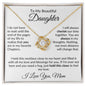 Mom to daughter necklace with heartfelt message card, Cubic Zirconia Love Knot Necklace gift for daughter - I Love Heartstrings