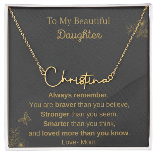 Signature Name Gold Necklace, Custom name necklace for Daughter - I Love Heartstrings