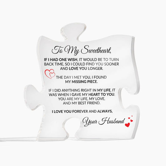 Sweetheart Puzzle Piece Romantic Plaque from Husband to Wife Anniversary, Birthday, Valentine's Gift - I Love Heartstrings