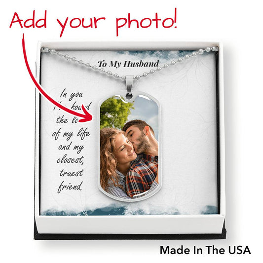 To My Husband Photo Dog Tag Necklace Gift for husband photo keepsake with message card - I Love Heartstrings