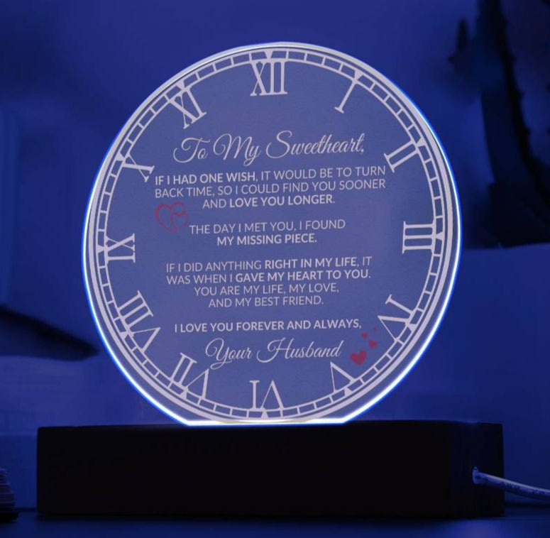 To My Sweetheart Clock Romantic Plaque Gift for Anniversary, Birthday, Valentine's Day for wife from husband LED Nightlight option - I Love Heartstrings