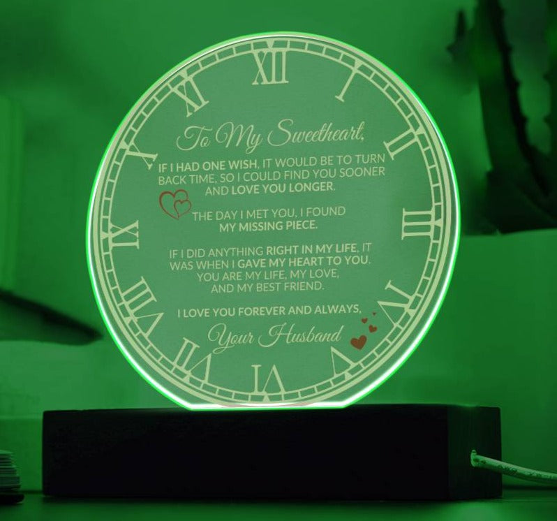 To My Sweetheart Clock Romantic Plaque Gift for Anniversary, Birthday, Valentine's Day for wife from husband LED Nightlight option - I Love Heartstrings